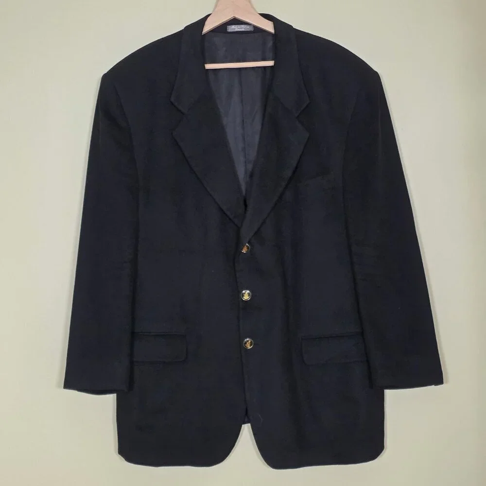 Saxon Cashmere Blazer Men US 50 Sport Coat Blck Lined Union Made 3B Ventless VTG